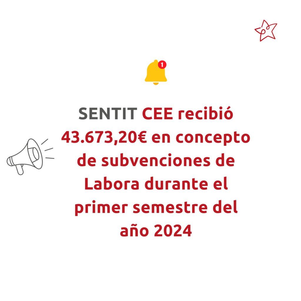 SENTIT CEE recibió 43.673,20€ en concepto de subvenciones de Labora durante el primer semestre del año 2024