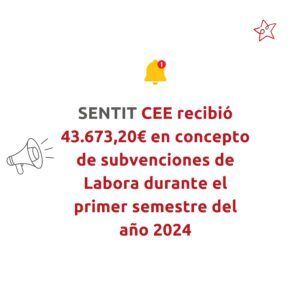 SENTIT CEE recibió 43.673,20€ en concepto de subvenciones de Labora durante el primer semestre del año 2024