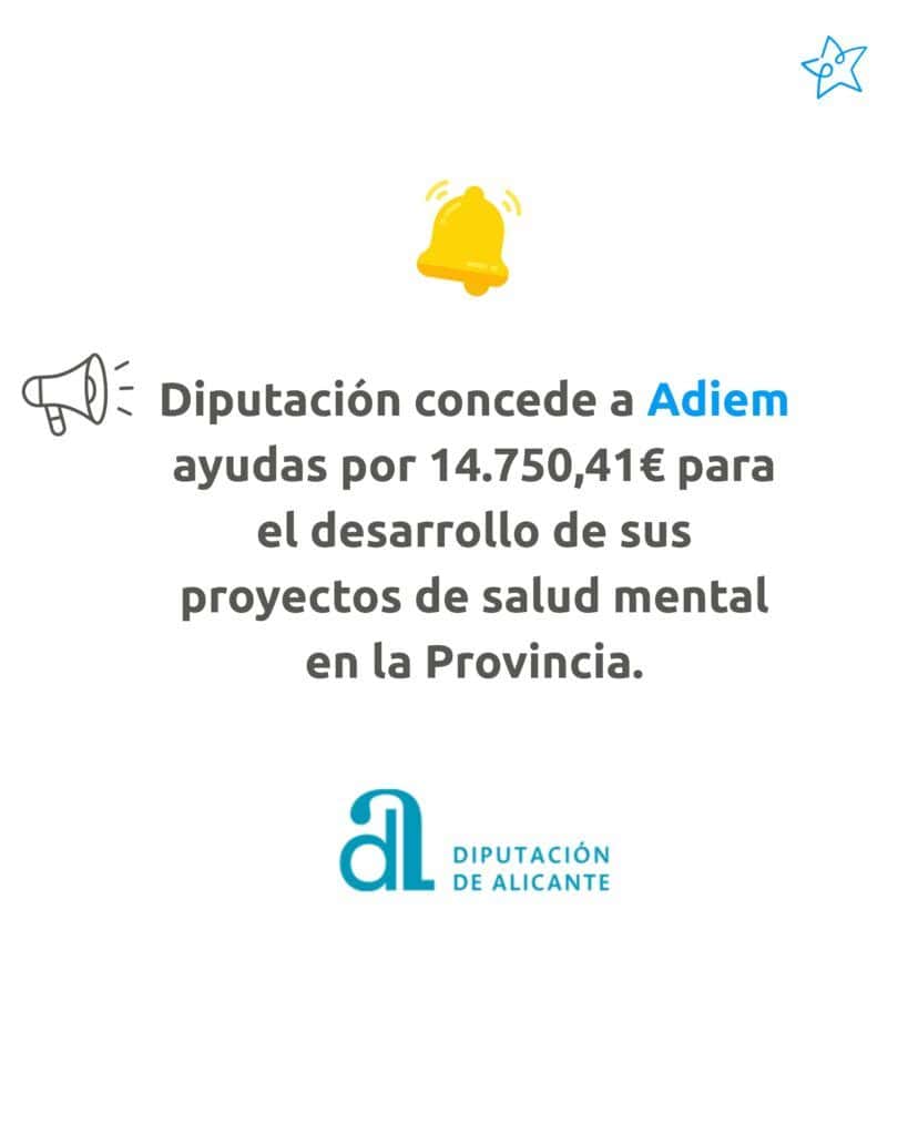 Diputación concede a ADIEM ayudas por 14.750,41 €, para el desarrollo de sus proyectos de salud mental” en la Provincia.